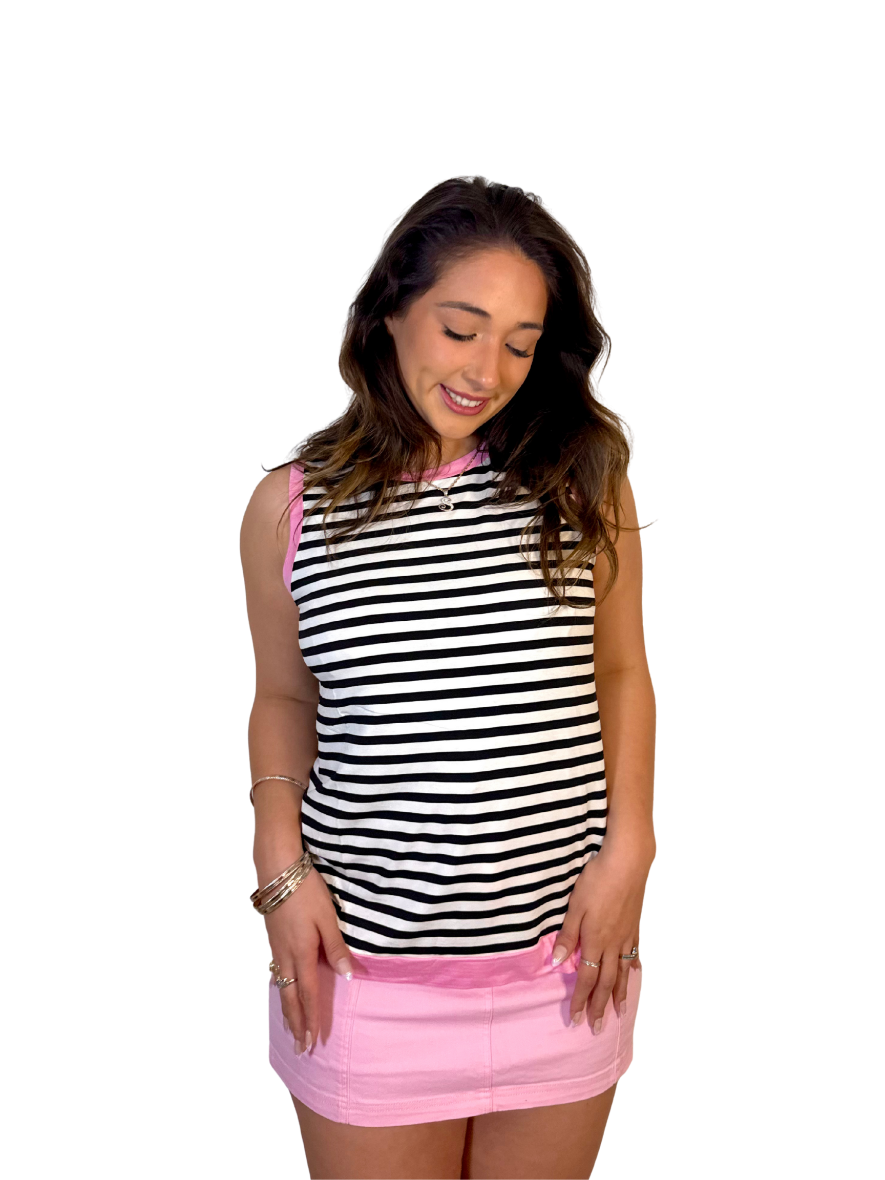 pink stripped tank top