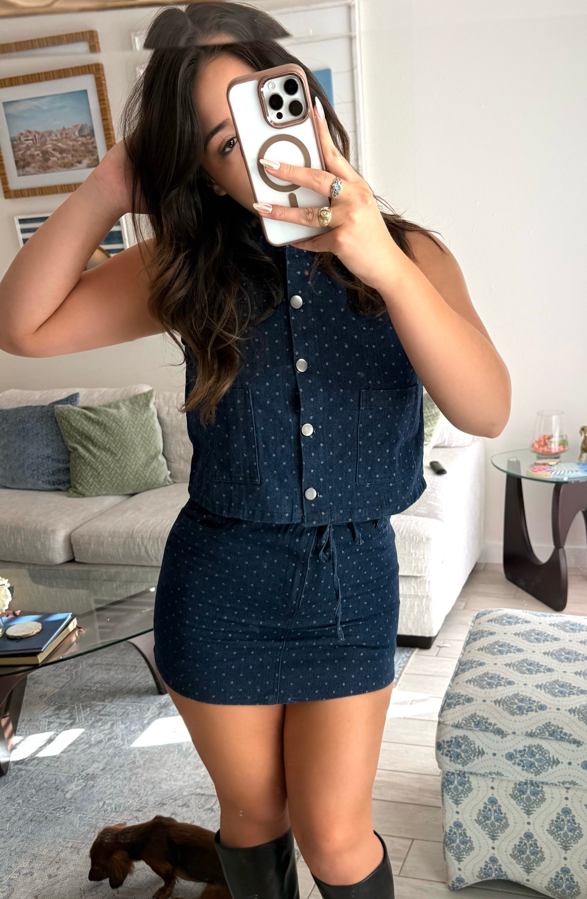 polka dot skirt denim set