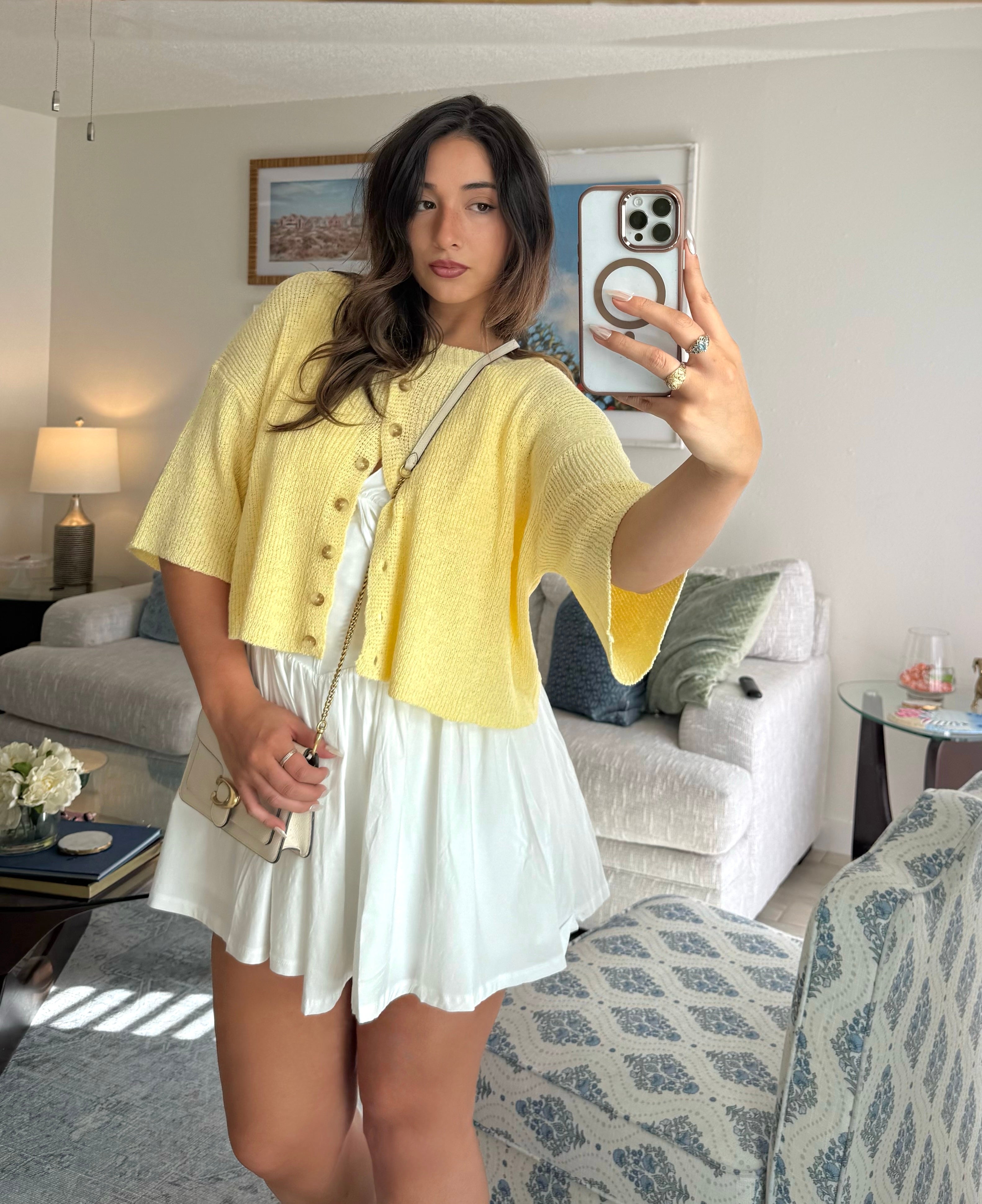 butter yellow button up sweater