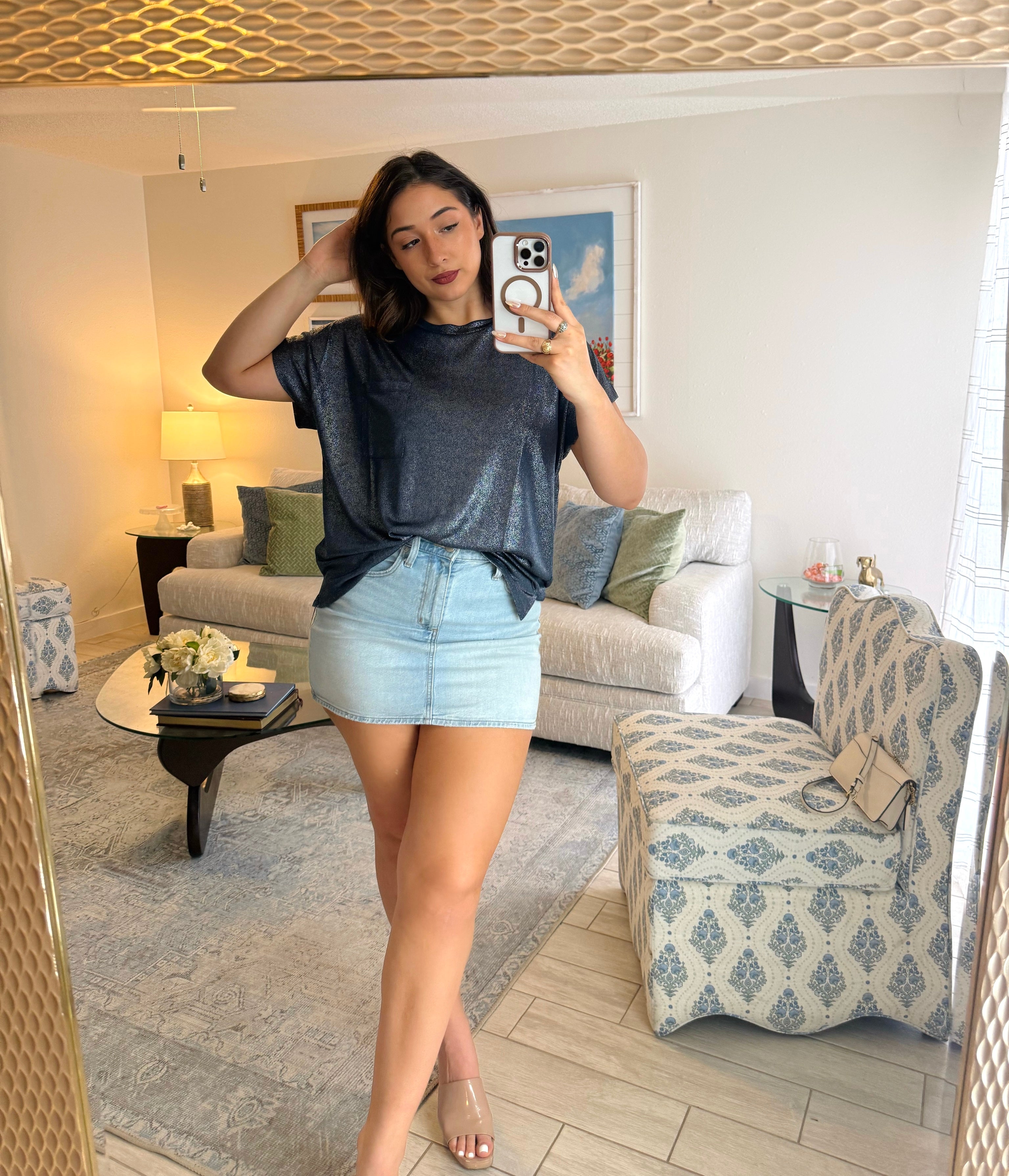 Navy glitter pocket tee