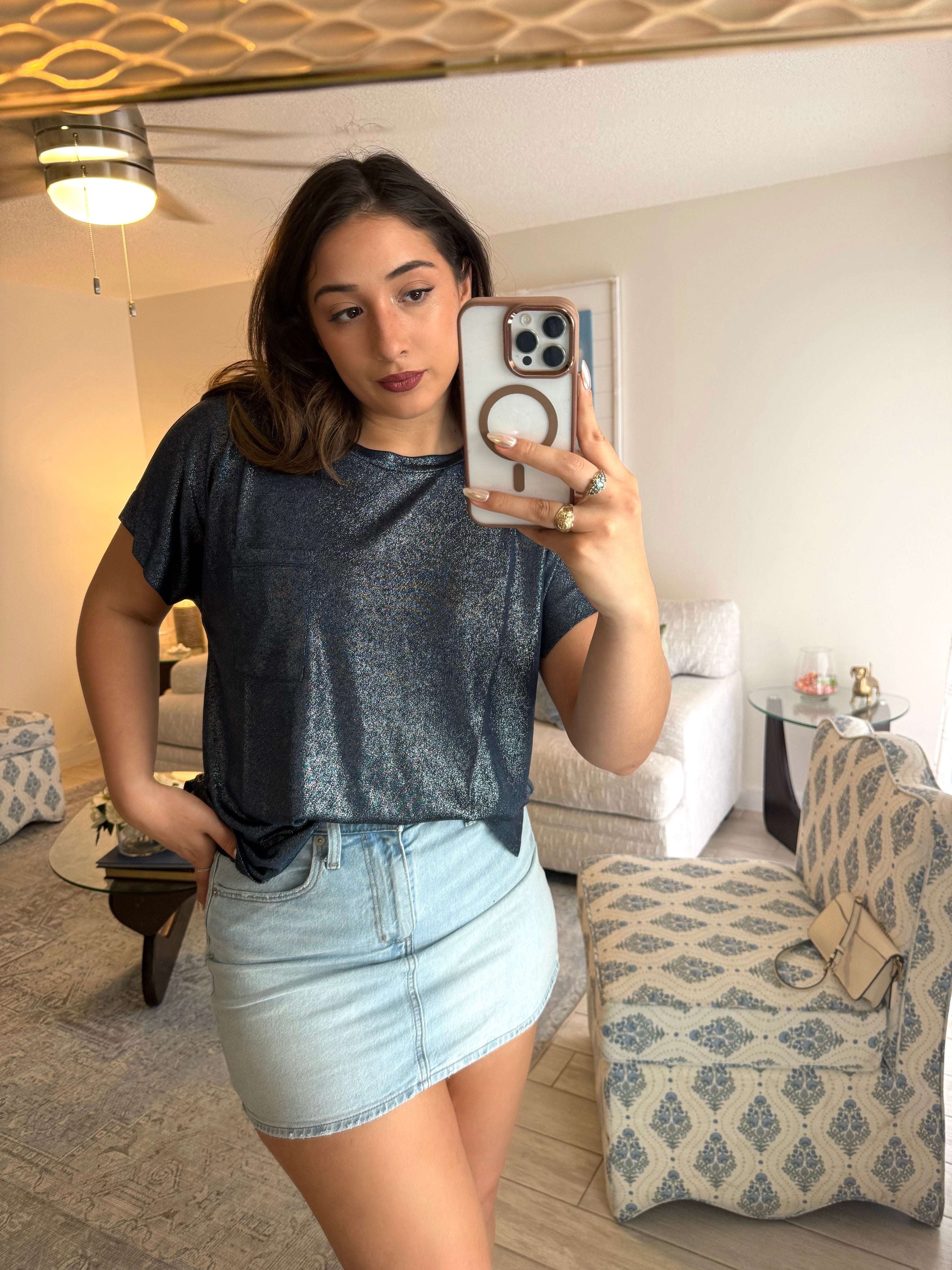 Navy glitter pocket tee