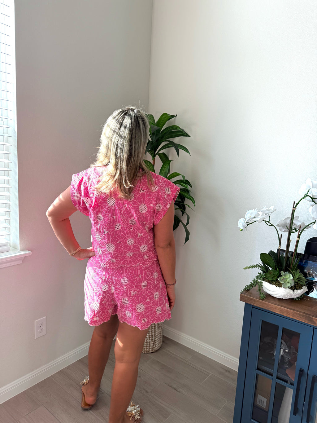 floral pink short set